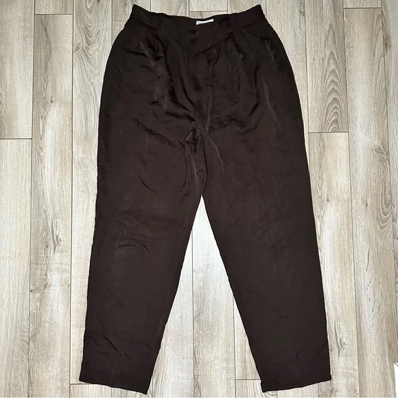 high waisted brown dress pants THE ROW Size 2 Brown Wool Blend Pleated High Waisted Dress Pants